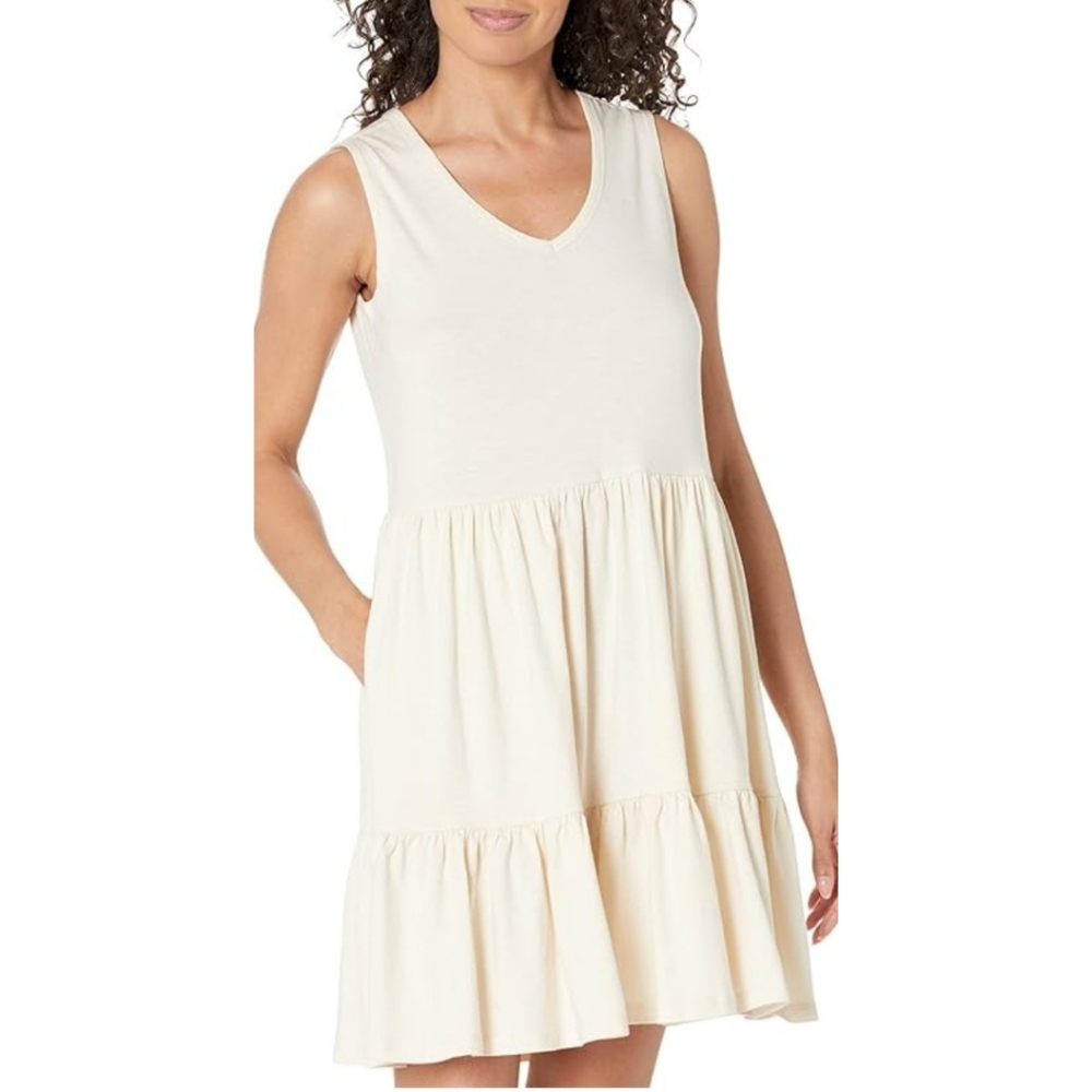 Toad&Co Cream V-Neck Tiered Sleeveless Dress